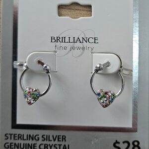 Brilliance Sterling Silver Heart Hoop Earrings